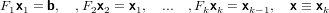 F1x1 = b, ,F2x2 = x1, ... ,Fkxk = xk−1, x ≡ xk
