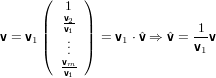       (     )
         1v2
      ||  v1 ||      ˆ   ˆ   1-
v = v1|(   ... |) = v1 ⋅v ⇒ v = v1v
         vm
         v1

