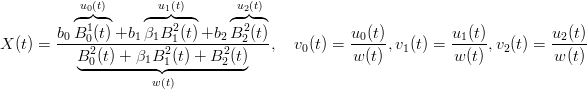           u0(t)      -u1(t)--     u2(t)
          ◜◞1◟ ◝    ◜  ◞◟2  ◝    ◜ ◞2◟◝
X (t) = b0-B0(t)+b1-β1B-1(t)+b2-B-2(t) ,  v0(t) =  u0(t),v1(t) = u1(t),v2(t) = u2(t)
          B20(t) + β1B21(t) + B22(t)             w(t)          w(t)         w (t)
          ◟----------◝◜----------◞
                    w (t)
