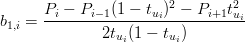       Pi − Pi−1(1 − tu)2 − Pi+1t2
b1,i = ----------------i---------ui
              2tui(1 − tui)

