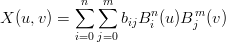            n  m
X (u,v ) = ∑  ∑  b Bn (u)Bm (v)
           i=0 j=0  ij  i     j
