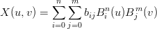           ∑n  m∑
X (u,v ) =       bijBni (u)Bmj (v)
           i=0 j=0
