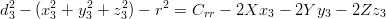 d23 − (x23 + y23 + z23) − r2 = Crr − 2Xx3 − 2Y y3 − 2Zz3
